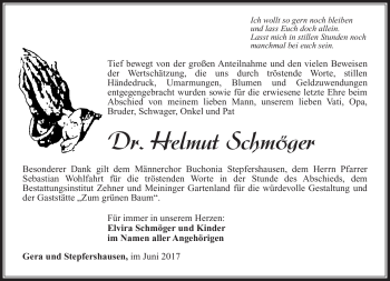 Traueranzeige von Helmut Schmöger von Südthüringer Presse