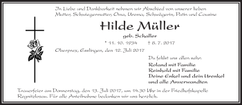 Traueranzeige von Hilde Müller von Frankenpost