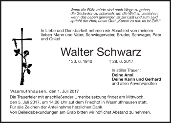 Traueranzeige von Walter Schwarz von Neue Presse Coburg