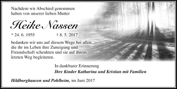 Traueranzeige von Heike Nassen von Südthüringer Presse