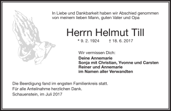 Traueranzeige von Helmut Till von Frankenpost