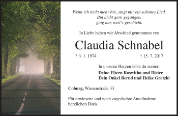 Traueranzeige von Claudia Schnabel von Neue Presse Coburg