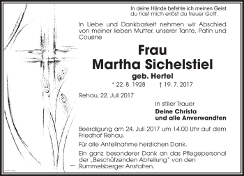 Traueranzeige von Martha Sichelstiel von Frankenpost