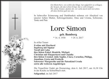 Traueranzeige von Lore Simon von Südthüringer Presse