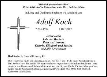 Traueranzeige von Adolf Koch von Neue Presse Coburg