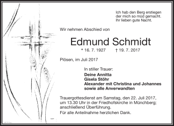 Traueranzeige von Edmund Schmidt von Frankenpost