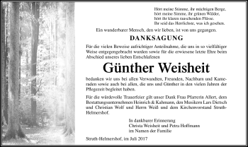 Traueranzeige von Günther Weisheit von Südthüringer Presse