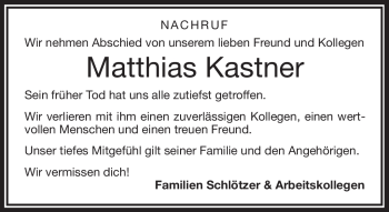 Traueranzeige von Matthias Kastner von Frankenpost