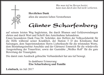Traueranzeige von Günter Scharfenberg von Südthüringer Presse
