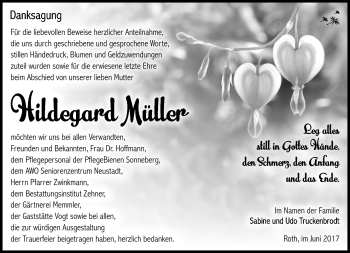 Traueranzeige von Hildegard Müller von Südthüringer Presse