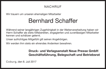 Traueranzeige von Bernhard Schaffer von Neue Presse Coburg