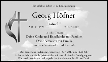 Traueranzeige von Georg Höfner von Neue Presse Coburg