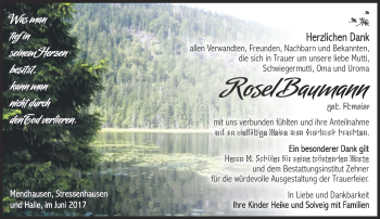 Traueranzeige von Rosel Baumann von Südthüringer Presse