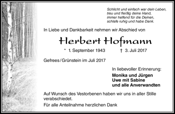 Traueranzeige von Herbert Hofmann von Frankenpost