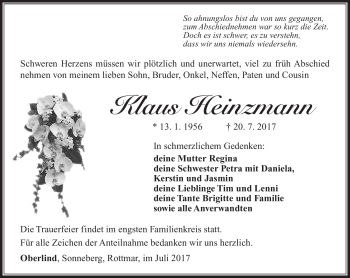 Traueranzeige von Klaus Heinzmann von Südthüringer Presse