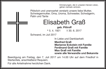 Traueranzeige von Elisabeth Graß von Frankenpost