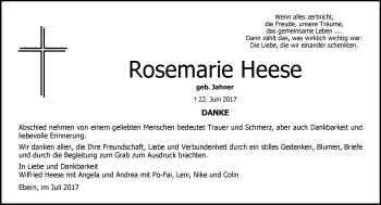 Traueranzeige von Rosemarie Heese von Neue Presse Coburg