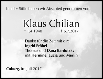 Traueranzeige von Klaus Chilian von Neue Presse Coburg