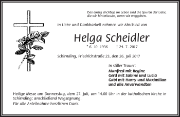 Traueranzeige von Helga Scheidler von Frankenpost
