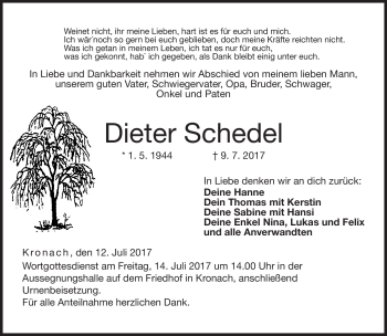Traueranzeige von Dieter Schedel von Neue Presse Coburg
