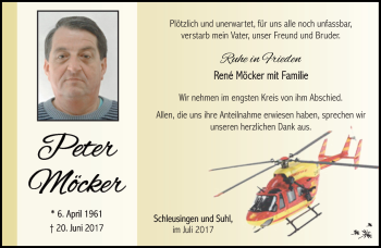 Traueranzeige von Peter Möcker von Südthüringer Presse