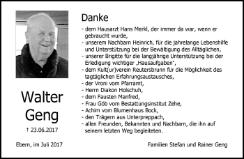 Traueranzeige von Walter Geng von Neue Presse Coburg