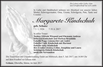 Traueranzeige von Margarete Kindschuh von Südthüringer Presse