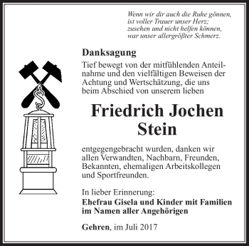 Traueranzeige von Friedrich Jochen Stein von Südthüringer Presse
