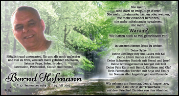Traueranzeige von Bernd Hofmann von Südthüringer Presse