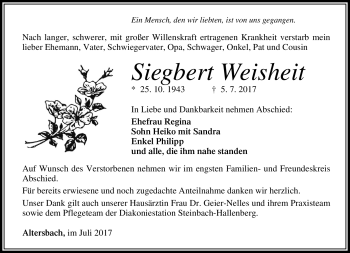 Traueranzeige von Siegbert Weisheit von Südthüringer Presse