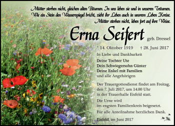 Traueranzeige von Erna Seifert von Südthüringer Presse