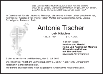 Traueranzeige von Antonie Tischer von Neue Presse Coburg