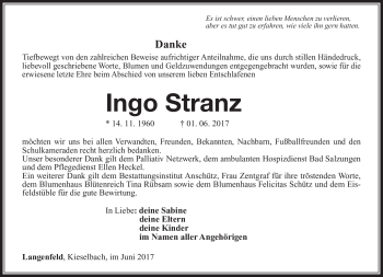 Traueranzeige von Ingo Stranz von Südthüringer Presse