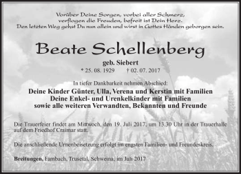 Traueranzeige von Beate Schellenberg von Südthüringer Presse