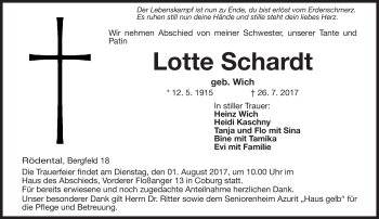 Traueranzeige von Lotte Schardt von Neue Presse Coburg
