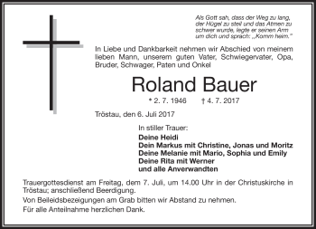 Traueranzeige von Roland Bauer von Frankenpost