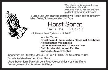 Traueranzeige von Horst Sonat von Frankenpost
