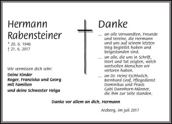 Traueranzeige von Hermann Rabensteiner von Frankenpost