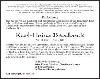 Traueranzeige von Karl-Heinz Brodbeck von Südthüringer Presse