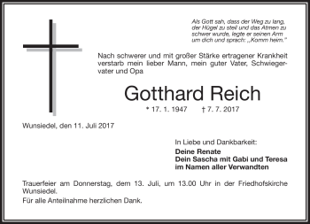 Traueranzeige von Gotthard Reich von Frankenpost