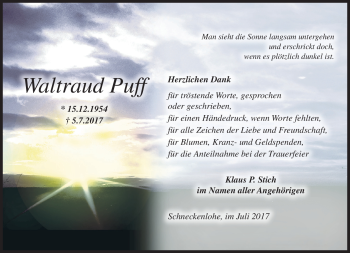 Traueranzeige von Waltraud Puff von Neue Presse Coburg