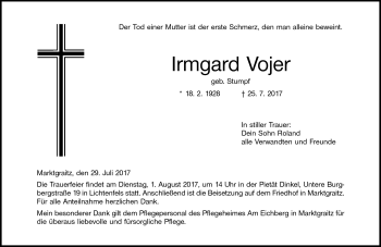Traueranzeige von Irmgard Vojer von Neue Presse Coburg