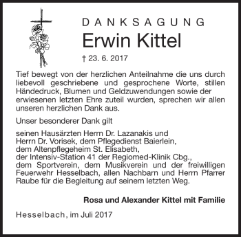 Traueranzeige von Erwin Kittel von Neue Presse Coburg