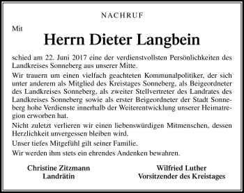 Traueranzeige von Dieter Langbein von Südthüringer Presse