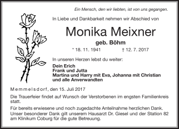 Traueranzeige von Monika Meixner von Neue Presse Coburg