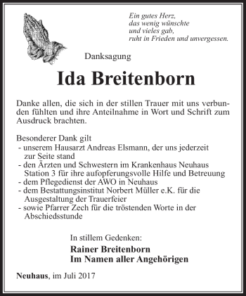 Traueranzeige von Ida Breitenborn von Südthüringer Presse
