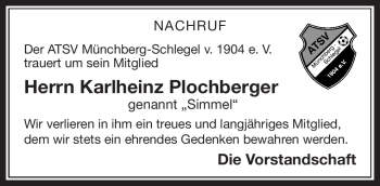 Traueranzeige von Karlheinz Plochberger von Frankenpost
