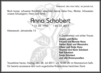 Traueranzeige von Anna Schobert von Frankenpost