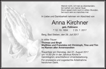 Traueranzeige von Anna Kirchner von Frankenpost