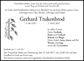 Traueranzeige von Gerhard Trukenbrod von Neue Presse Coburg